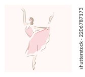Ballerina in pink ballet tutu and pointe isolated on white background. Dancer in beautiful pose. Ballet.