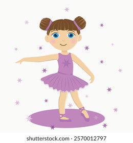 Ballerina in pink dress, ballerina girl with brown hair, Vector ballerina, Ballet, Pink tutu