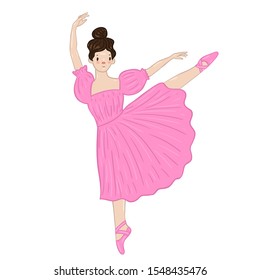 Ballerina in a pink dress isolated on white background. Vector graphics.