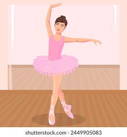 Ballerina in pink at a rehearsal in the hall