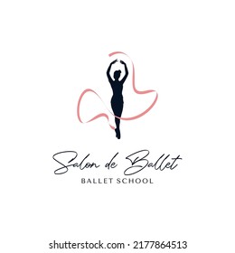 Ballerina with pink ribbon logo design template