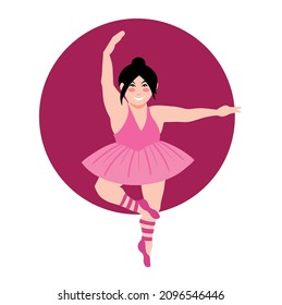 Ballerina plus size dancing in a tutu on tiptoe.