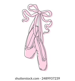 Ballerina pointe shoes with bow. Female pink ballet slippers for classic elegant dance. Vector Illustration