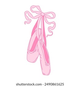 Ballerina pointe shoes with bow. Female pink ballet slippers for classic elegant dance. Vector Illustration