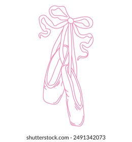 Ballerina pointe shoes with bow. Female pink ballet slippers for classic elegant dance. Vector Illustration