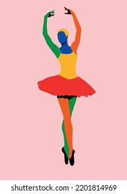 A ballerina in pointe shoes and a tutu is dancing. Modern trendy poster design for events, concerts. The dancer stands on her toes. Ballet, modern dance