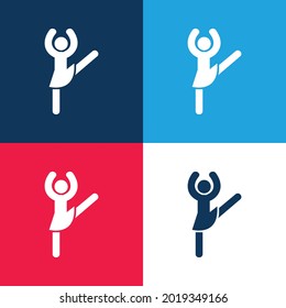 Ballerina Pose blue and red four color minimal icon set