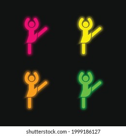 Ballerina Pose four color glowing neon vector icon