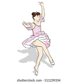 Ballerina is posing and dancing. Beautiful vector hand drawn illustration.