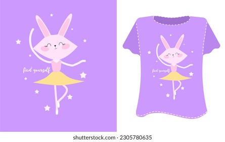 ballerina  rabbits t shirt graphic design vector illustration, cute kids clothes