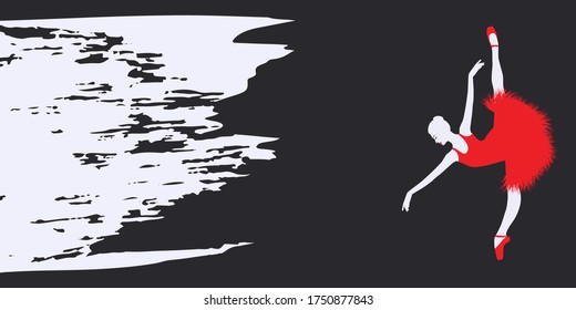 Ballerina in red ballet tutu - abstract grunge background - vector. Motivation for action. Sports banner