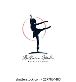 Ballerina with ribbon logo design template