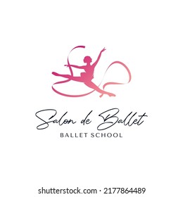 Ballerina with ribbon logo design template