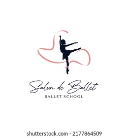 Ballerina with ribbon logo design template
