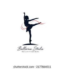 Ballerina with ribbon logo design template