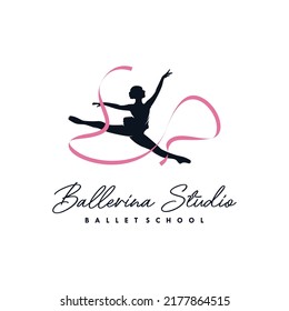 Ballerina with ribbon logo design template