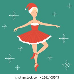 Ballerina Santa Claus, Christmas ballet dance, Snowman. Vector graphic illustration.