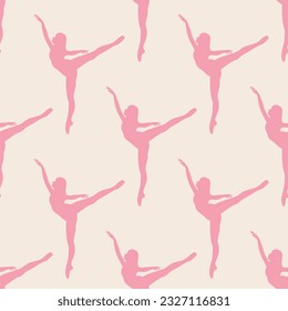 Ballerina seamless pattern, dancer vector background, female silhouette