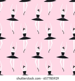 Ballerina seamless pattern on pink background. Ballet dancer vector illustration. Fashion design for textile, wallpaper, fabric, print on baby's clothes.