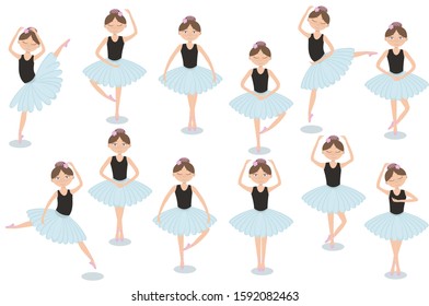 Ballerina set different poses vector. Ballet silhouette illustration.  
