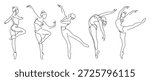 Ballerina Set Minimalist Continuous One Line Drawing. Women Dancers Contour Illustration. Ballet Modern Minimalist Drawing. Woman Ballerina One Line Illustration. Vector Illustration. Not AI
