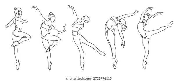 Conjunto de bailarina Minimalista Dibujo continuo de una línea. Ilustración de contorno de bailarinas de mujeres. Ballet Dibujo minimalista moderno. Mujer Bailarina Ilustración de una línea. Ilustración vectorial. No es IA