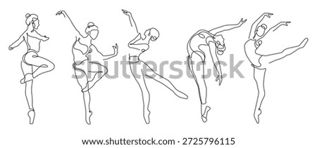 Ballerina Set Minimalist Continuous One Line Drawing. Women Dancers Contour Illustration. Ballet Modern Minimalist Drawing. Woman Ballerina One Line Illustration. Vector Illustration. Not AI