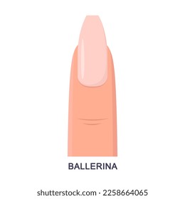 Ballerina shape of fingernail vector illustration. Cartoon drawing of pink nail isolated on white background. Nail art, beauty salon concept