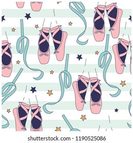 Ballerina shoes seamless pattern.Ballerina shoes drawing.Vector illustration design for fashion fabrics, textile graphics, prints, wallpapers and other uses.