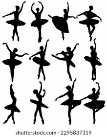 ballerina silhouette ballet dance pose icon, white background