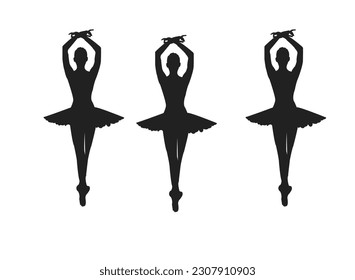 Ballerina silhouette ballet dance poses. Set Of Ballet Dancer Silhouettes. Dancers silhouettes - set of nine female figures - isolated on white background - vector