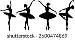 Ballerina silhouette, ballet dancer illustration, gymnastics isolated vector, black dancing girl 