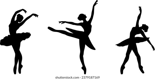 Ballerina silhouette, black logo, classical ballerina dancing, beautiful movements of graceful ballerina