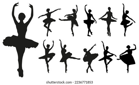 Ballerina silhouette collection on white background.Ballerina silhouette set