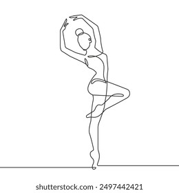 Ballerina Silhouette Continuous One Line Drawing. Woman Dancer Abstract Minimal Outline Illustration. Ballet and Dancing Concept Simple Continuous One Line Drawing. Vector EPS 10.