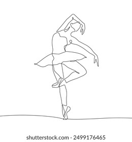 Ballerina Silhouette Continuous One Line Drawing. Woman Dancer Abstract Minimal Outline Illustration. Ballet and Dancing Concept Simple Continuous One Line Drawing. Vector EPS 10.