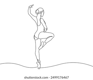 Ballerina Silhouette Continuous One Line Drawing. Woman Dancer Abstract Minimal Outline Illustration. Ballet and Dancing Concept Simple Continuous One Line Drawing. Vector EPS 10.