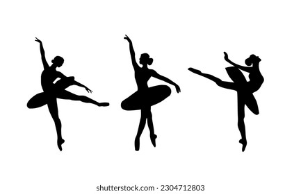 Ballerina silhouette Dancers isolated on white background. Vector female ballet dancers.