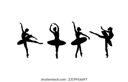 Ballerina Silhouette Tänzer einzeln auf weißem Hintergrund. Vektorweibliche Balletttänzerin.