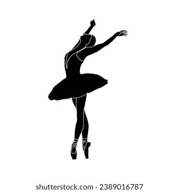 Ballerina silhouette flat vector on white background. Collection of ballet dance positions. Black and white ballet dancer icon. Performing arts.