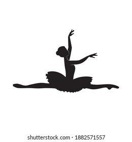 Ballerina silhouette isolated illustration on white background.Young beautiful dancer in a jump.Girl in pointe shoes and a tutu jumping.