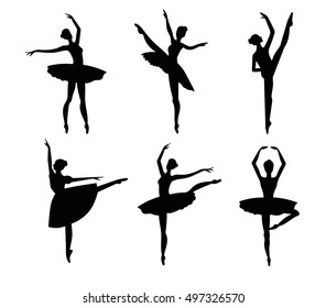 Ballerina silhouette isolated on white background. Vector female ballet dancer. 