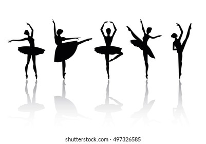 Ballerina silhouette isolated on white background. Vector female ballet dancer. 