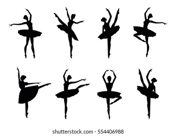 Ballerina silhouette isolated on white background. Vector female ballet dancer.