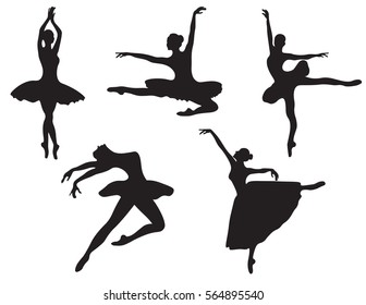 Ballerina silhouette isolated on white background. Vector female ballet dancer.