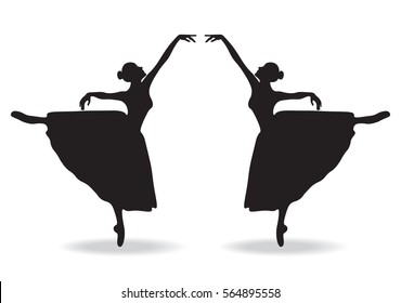 Ballerina silhouette isolated on white background. Vector female ballet dancer
