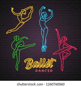 Ballerina Silhouette Neon Light Glowing Vector Illustration with Different Color version