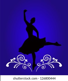 Ballerina silhouette on a blue background with a pattern.