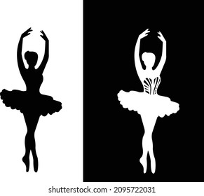 Ballerina silhouette. Realistic dancer in pointe shoes and tutu. 