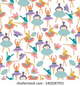 Ballerina silhouette in a seamless pattern, that can be use both for web or in print, for surface design
